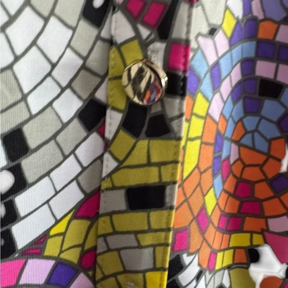 CARMEN MARC VALVO MOSAIC STAINED GLASS BUTTON DOWN SHIRT TOP SZ L - Picture 6 of 8